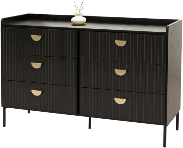 Kommode HWC-O39, Highboard Schrank, 6 Schubladen Melamin MDF 80x120x44cm ~ Holzoptik schwarz