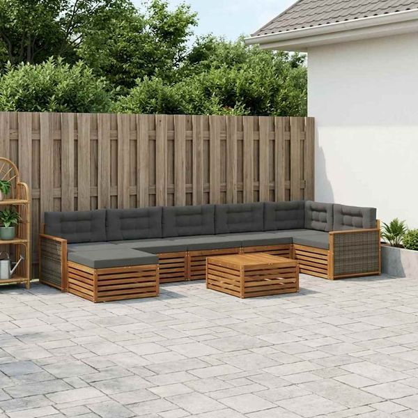 vidaXL Outdoor-Sofagarnitur mit Kissen 8 pcs Natur und Anthrazit 3383650