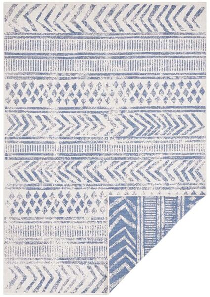 In- & Outdoor Wendeteppich Biri Blau Creme - 80x350x0,5cm