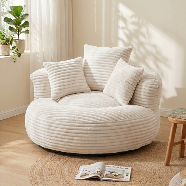LVHOM XXL Sitzsack Cord mit 3 Kissen, Lazy Sofa Kuschelig & Atmungsaktiv, Memory Foam Split, 108x108x52cm