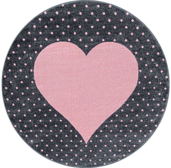 Teppium Teppich Herz-Design, Rund, Höhe: 10 mm, Teppich Kinderzimmer Herz Design Kinder Teppich Rosa Babyzimmer Bild 2