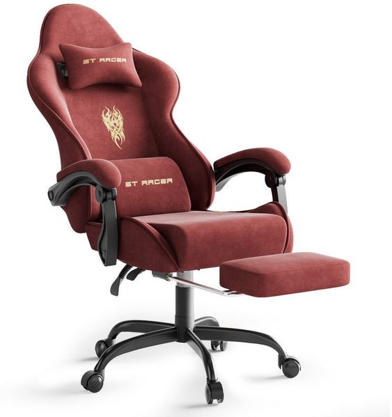 Ferghana Gaming-Stuhl Gaming-Stuhl: Kopfstütze, Lendenkissen, Armlehnen, Fußstütze (Packung), Ergonomischer PC-Stuhl,Rückenlehne 90°-125°
