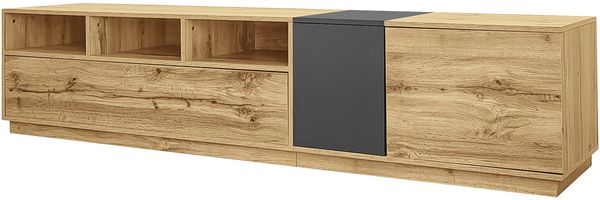TV-Schrank 200 x 45 x 45 cm, modern in Schwarzgrau und Holzoptik, mit Türen und offenen Fächern Bild 8