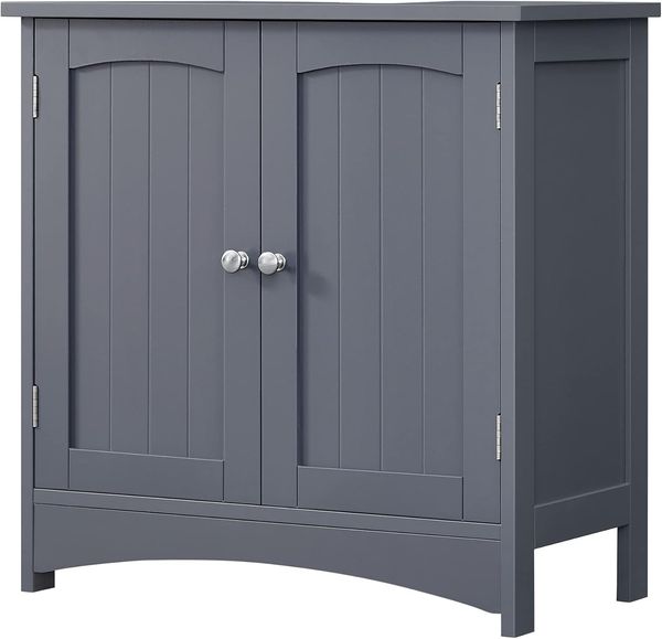 VASAGLE Waschbeckenunterschrank mit 2 Türen und verstellbarer Ablage, 60 x 30 x 60 cm, Grau