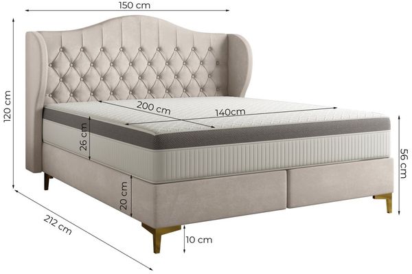 Polsterbett Doppelbett PELAGIO Stoff Whisper Grau 140x200cm inkl. Matratze Bild 3