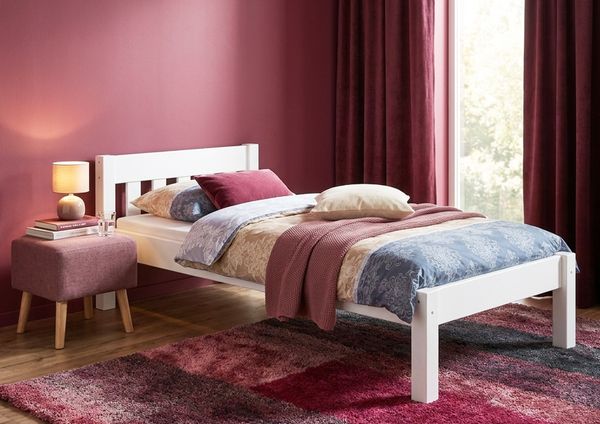 Erst-Holz Einzelbett Weiß 90x200 Bettgestell Senkrechte Balken