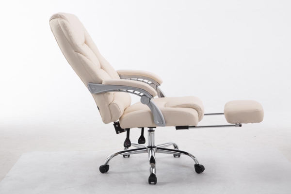 DELUKE® Bürostuhl MIAMI - 118x68x64, Creme Kunstleder Metall in Chromoptik Gestell ergonomische Bürostühle Homeoffice Stuhl mit Rollen Bild 3