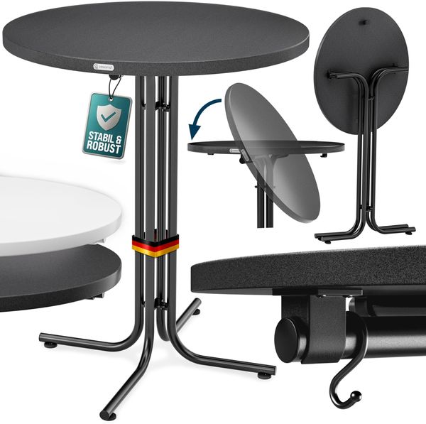 Casaria® Stehtisch 2er Set Klappbar Outdoor Gastro Bistrotisch 2X Haken Ø 80 cm Rund Witterungsbeständig Grau Anthrazit Bar pulverbeschichtet Metall