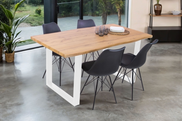 Esstisch Baumkante Holz-Optik Wildeiche 160 x 85 U-Gestell weiß JOSY 142463988