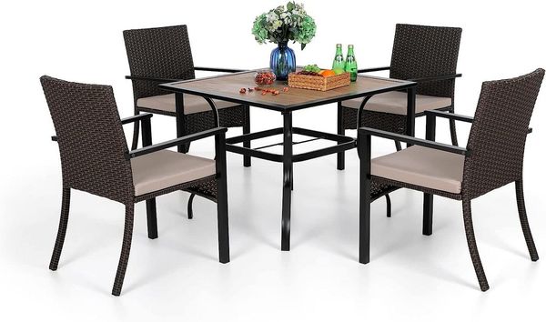 PHI VILLA Garten-Essgruppe, (94cm Quadratischer Gartentisch mit 4 Gartenstühle, Metall Balkonmöbel Terrassenmöbel für 4 Personen), 5-teiliges Gartenmöbel Set