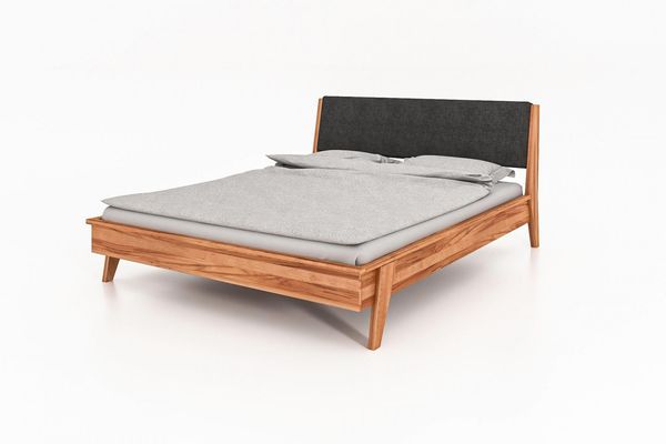 Bett Jetro 1 Sonderlänge 200x220 Kernbuche massiv Polsterkopfteil und Holzbeine