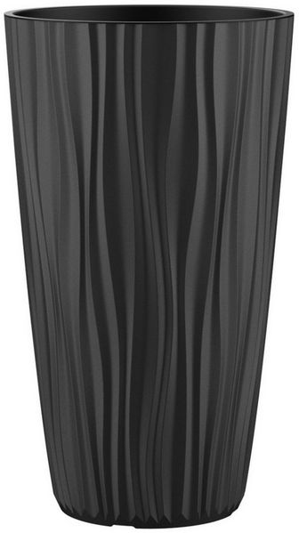 Engelland Blumentopf Pflanztopf mit herausnehmbarem Einsatz & Bewässerungssystem (1 St, robuster PP-Kunststoff), Wasserspeicher, Rillenoptik, hoch, rund, modern, UV-resistent