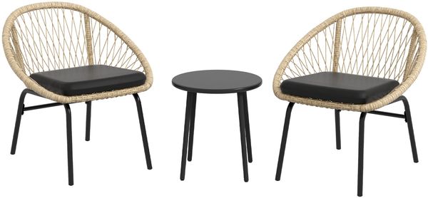3-tlg, Rattan Gartenmöbel-Set, Balkonmöbel-Set mit Couchtisch & 2 Stühlen, Sitzgarnitur mit Kissen, wetterfest, Polyester, Gelb