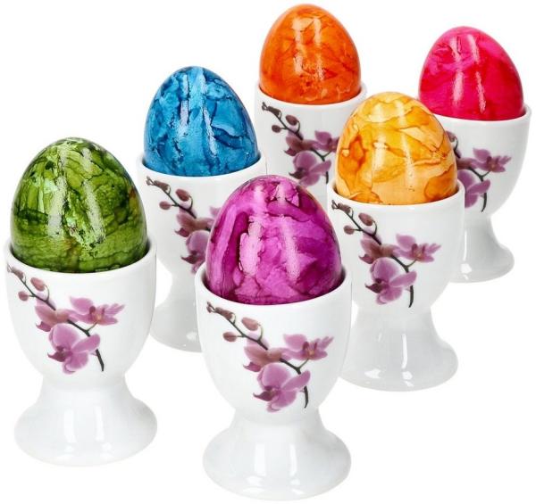 6er Set Kyoto Eierbecher 6 Personen lilafarbene Orchideen - 6 x Eierbecher