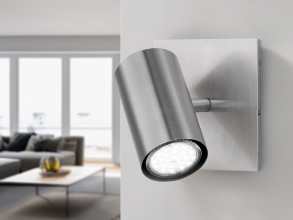 LED Wandstrahler Silber matt mit schwenkbarem Spot, Breite 12cm