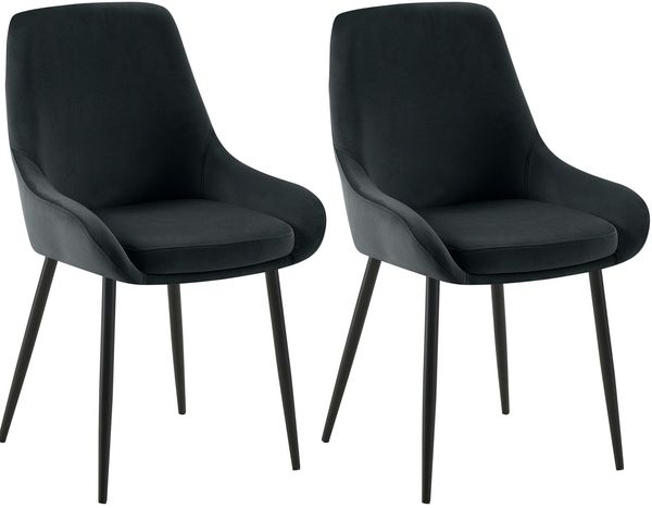 2er Set Esszimmerstuhl PUNAR - Samt Schwarz 50x53x86 cm Schwarz | Essstühle Esszimmerstühle Küchenstühle Wohnzimmerstühle