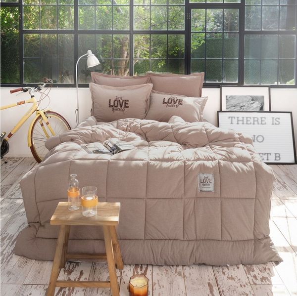 Karaca Home Bettwäsche Karaca Motto 200x220 cm Bettwäsche-Set aus Baumwolle 3 teilig, Beige