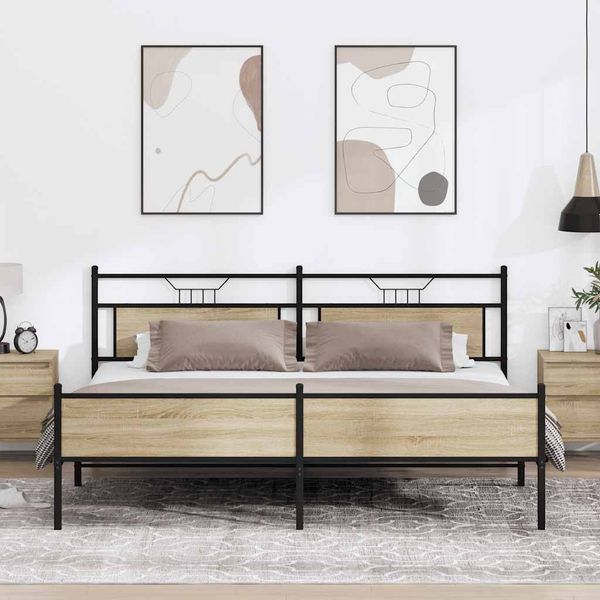 vidaXL Metallbett ohne Matratze Sonoma-Eiche 193x201 cm 3325127