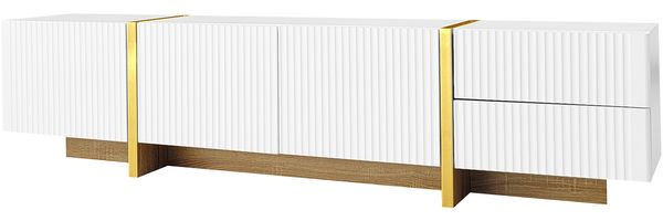 TV-Schrank 190 cm Weiß Gold mit Holzmaserung, Lowboard TV-Möbel Sideboard, 2 Schubladen, 3 Türen Bild 10