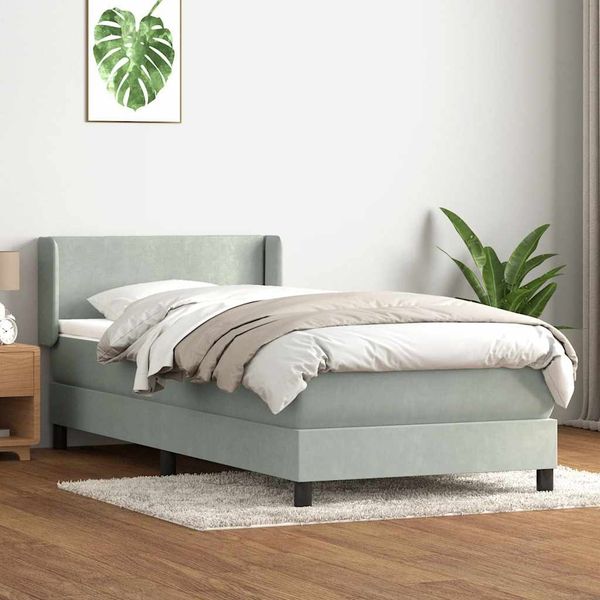 vidaXL Boxspringbett mit Matratze Hellgrau 80x220 cm Samt 3317967