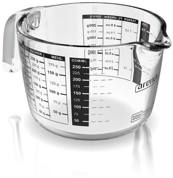 Arendo Messbecher 250 ml Glas Messkrug, Borosilikatglas, Mikrowellengeeignet, Glas, 0,25l, präzise Skala, hitzebeständig, Küchenhelfer mikrowellengeeignet