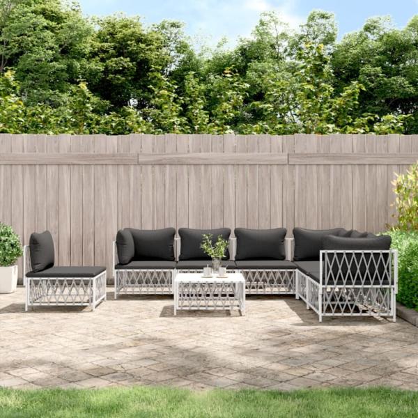 vidaXL 8-tlg. Garten-Lounge-Set mit Kissen Weiß Stahl 3186890