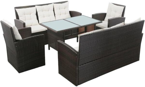 5 TLG. Garten Lounge Set mit Auflagen für 8 Personen - Poly Rattan Braun