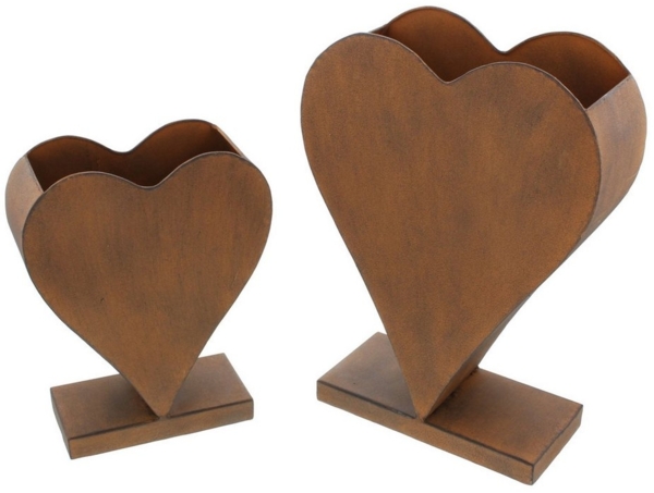 Dekoleidenschaft Pflanzkübel "Herz" aus Metall in Rost-Optik, Pflanzgefäß in Herzform, Blumentopf (2 St, im Set), Gartendeko, Hochzeitsdeko, Outdoor Deko, Metallherz, Pflanzgefäß