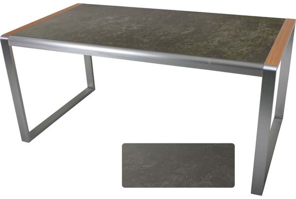 Tisch Averna aus Aluminium, Edelstahlfinish / Glas