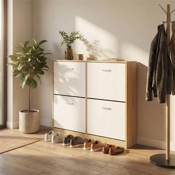 VASAGLE Schuhschrank Schuhschrank 4 Klappen, Schuhkipper,24 x 105,5 x 82,7 cm，3 Höhen verstellbar, Platz für 16-28 Paar Schuhe