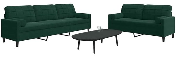 vidaXL 2-tlg. Sofagarnitur mit Kissen und Nackenrollen Dunkelgrün Samt 3278493