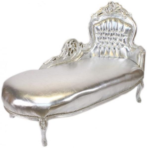 Casa Padrino Barock Chaiselongue Silber Lederoptik / Silber - Recamiere Liege Möbel