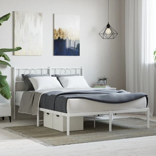 vidaXL Bettgestell mit Kopfteil, Metall weiß, 135x190 cm