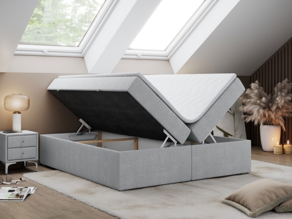 Boxspringbett - Doppelbett mit Multipocket-Matratze - BESS -120x200 - Hellgrau Stoff - H3 Bild 2