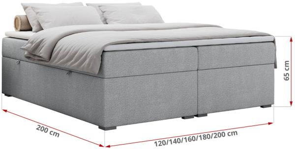 Boxspringbett - Doppelbett mit Multipocket-Matratze - BESS -120x200 - Hellgrau Stoff - H3 Bild 5