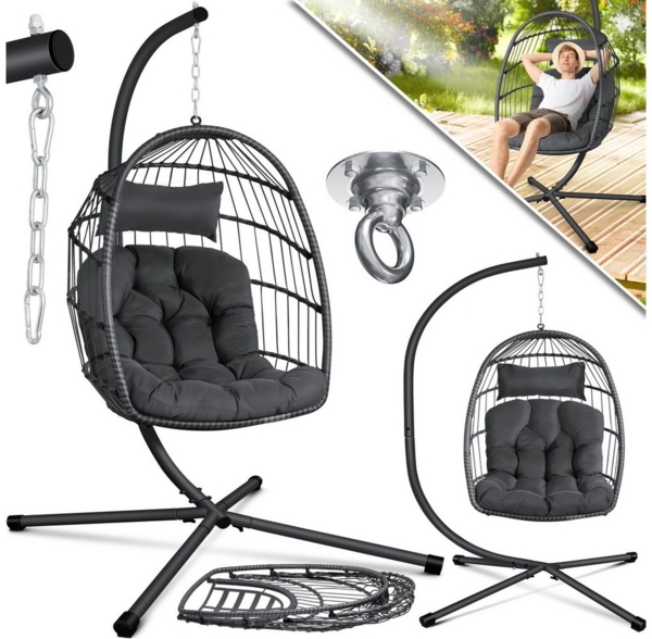 KESSER® Hängesessel Jungle, mit Gestell, Inkl. Großen Kissen + Decken Halterung, Anthrazit