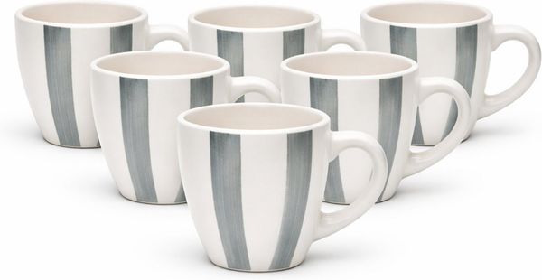 van Well Becher Kaffeebecher 360 ml Mallorca, 6 Stück, 6-tlg, Keramik, Streifenoptik, spülmaschinen- und mikrowellengeeignet