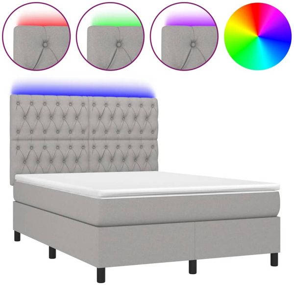 vidaXL Boxspringbett mit Matratze & LED Hellgrau 140x190 cm Stoff 3135109 Bild 2