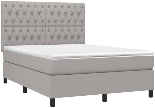 vidaXL Boxspringbett mit Matratze & LED Hellgrau 140x190 cm Stoff 3135109 Bild 3
