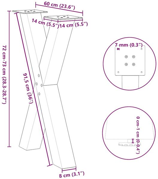 vidaXL Esstischbeine X-Form 2 Stk. Weiß 60x(72-73) cm Stahl 4012973 Bild 10