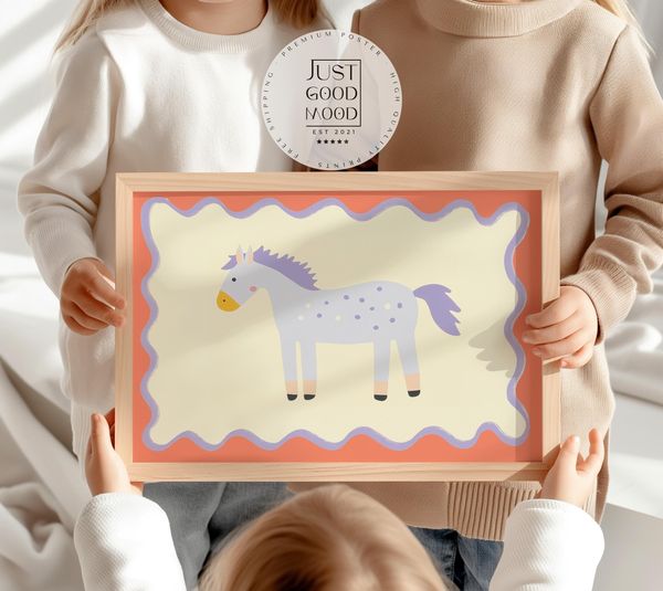Poster Kinderzimmer Pferd · Lila Pony mit Punkten · Niedliches Tierposter für Mädchenzimmer & Babyzimmer · Skandi Deko · Print ohne Rahmen - 15x20cm