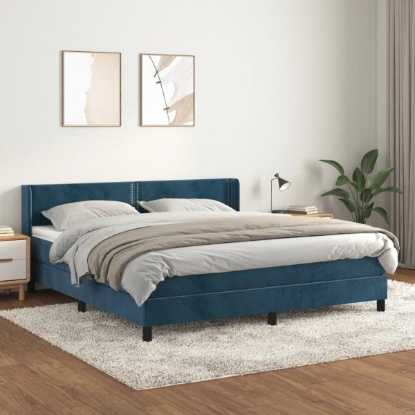 vidaXL Boxspringbett mit Matratze Dunkelblau 180x200 cm Samt 3130917