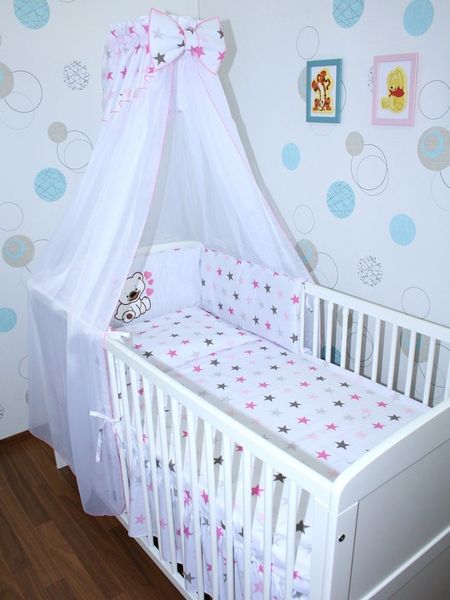Primawela Babybettwäsche Baby Bettset -5-6 teiliges Set mit Chiffon Himmel Nestchen- BÄRCHEN, 6 teilig