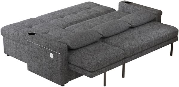 Merax L-förmiges Ecksofa, umwandelbar in ein Schlafsofa, mit Schlaffunktion, LED-Beleuchtung und USB-Anschlüssen, verstellbarer Rückenlehne mit Kissen und Getränkeablage, Wohnzimmersofa mit Stauraum, Grau Bild 9