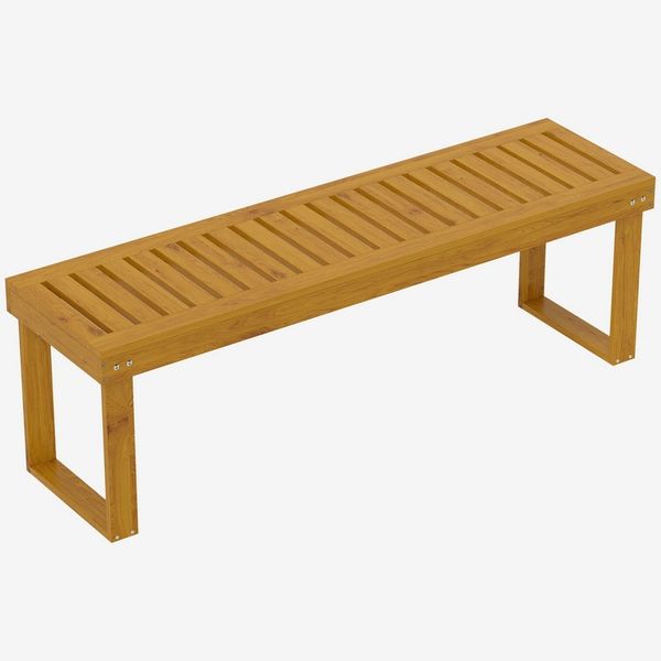 Outsunny Bank wetterfest, 300kg Belastbar, mit Latten-Sitz (Sitzbank aus Holz, 1-St, 2-Sitzer Gartenbank), für Garten, Balkon, Terrasse Park, Hof, Veranda 128 x 51 x 73 cm, Teak