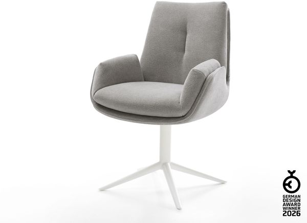 Drehstuhl Clea-Flex Strukturstoff Soft Grau Fußkreuz Weiß 360° drehbar Wippfunktion