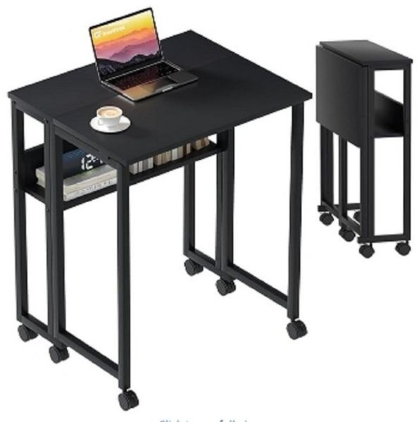 GarveeMore Schreibtisch Klappbarer mit Spanplattenplatte und Metallgestell,platzsparend, tragbarer Computertisch,kleiner tisch für Schlafzimmer,Wohnzimmer