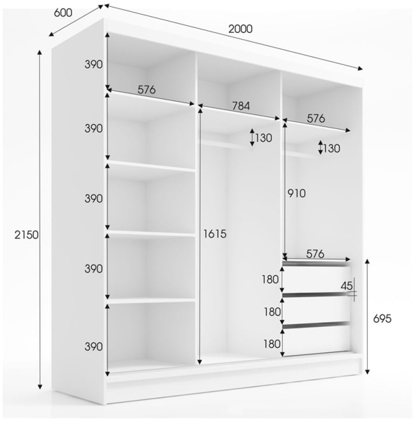 A&J MöbelLand Schwebetürenschrank AURELIA 2 mit 3 Schubladen und Spiegel Bild 3