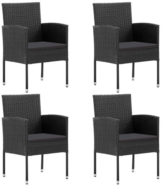 vidaXL Gartenstühle mit Kissen in Schwarz 4 Stk. Schwarz Polyrattan 318709