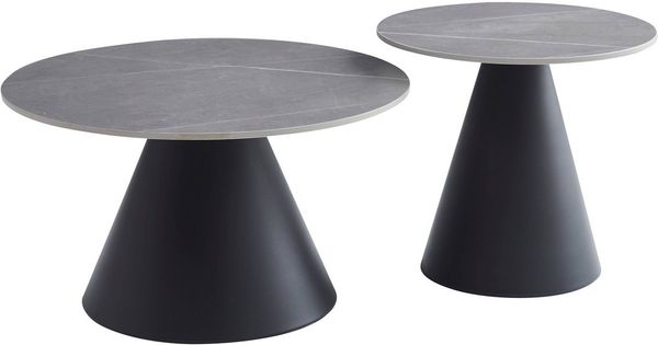 HELA Couchtisch DUSTIN (Set, 2-St), 2er Set Couchtisch, rund, Sintered Stone, Gestell kegelförmig